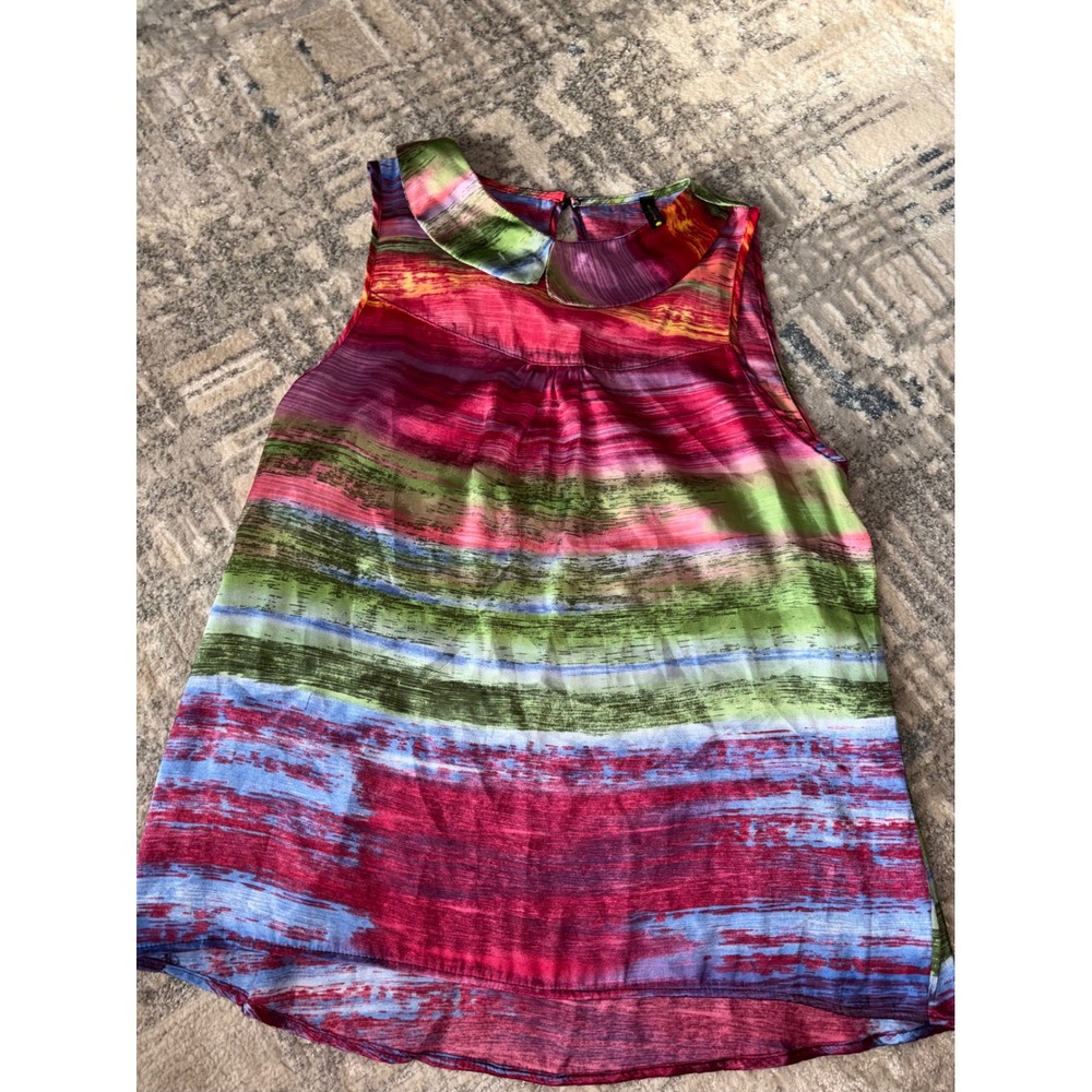 Lunatik Womens Multicolor Abstract Stripe Peter Pan Collar Sleeveless Blouse M